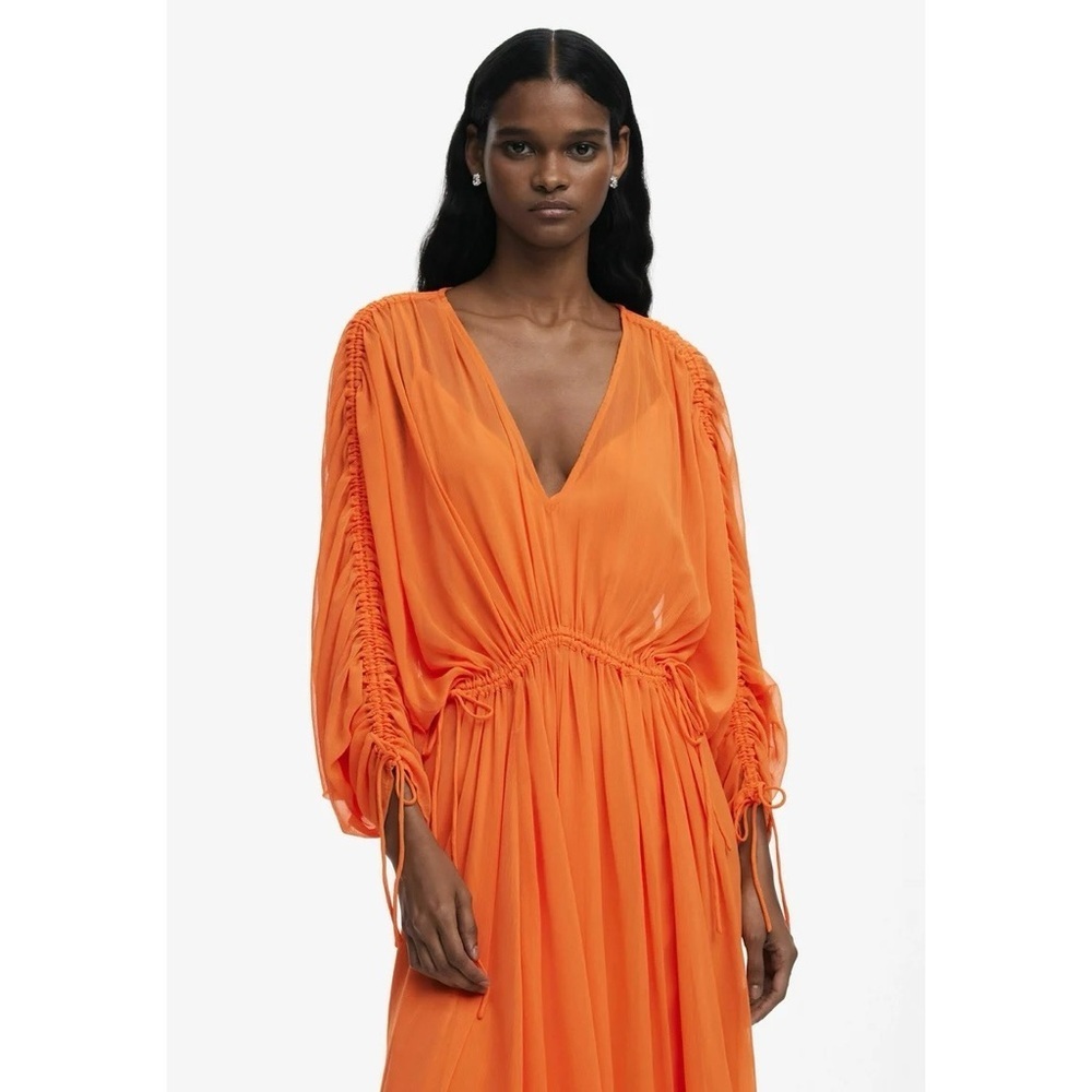 DESIGUAL Orange flowy maxi dress beautiful event travel vacation M - Picture 3 of 9